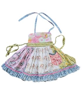 Matilda Jane Multi-Pattern Patchwork Apron Dress with Blue Tie Straps
